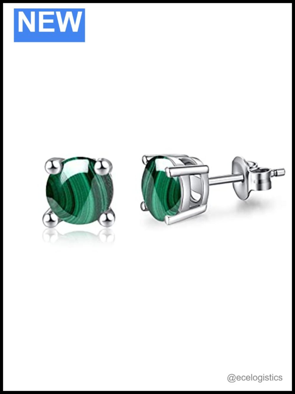 925 Sterling Silver Malachite Stud Earrings 6mm Round Gemstone Jewelry